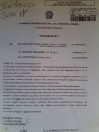 documento vigili fuoco Tagliacozzo