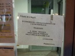 Ufficio postale chiuso a Tagliacozzo