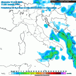 Modello Gfs, per Domenica mattina alle 11:00. Tempo senza precipitazioni sull'area Marsicana