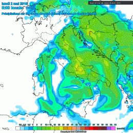 Modello GFS: tempo diffusamente instabile su tutto il territorio Marsicano sia Domenica 1 Maggio che Lunedì 2 con piogge anche moderate se non forti in alcune aree