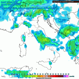 Modello americano GFS: possibilità di piogge anche forti nell'area sud-orientale della Marsica per la sera di Lunedì 16 Maggio