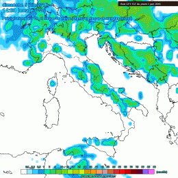 Modello GFS per le ore 14:00 di Domenica 5 Giugno: nell'area Marsicana presenti rovesci a carattere temporalesco