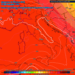 A 500 hpa, il modello GFS vede per Domenica 30 Ottobre al mattino, un area di alta pressione con geopotenziali del valore DAM 576 / 580. Quindi bel tempo anche se la possibilità di nebbie mattutine nel Fucino non sarà da escludere