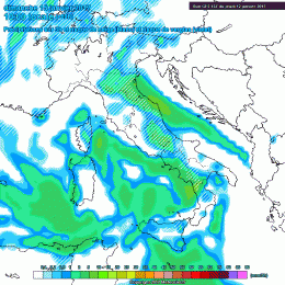 Nel modello GFS prevista per Domenica 15 Gennaio si vedono le precipitazioni che saranno a carattere nevoso ovunque sul territorio Marsicano