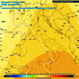 Nella figura il modello GFS prevede venti da sud e tempo tra poco nuvoloso e variabile per Domenica mattina sulla penisola Italiana ed anche sulla Marsica