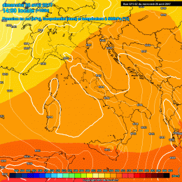 In figura il modello GFS, mostra la situazione ad 500hpa sul territorio Italiano. Buoni valori di geopotenziale e quindi bel tempo e clima primaverile