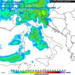 In figura la situazione relativa alle precipitazioni per la giornata di Domenica 22 Ottobre. Piogge sulla Marsica dal primo pomeriggio.