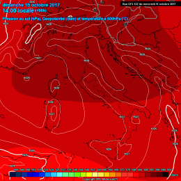 Titolo: In figura si nota la situazione prevista da GFS per le ore centrali di Domenica 15 Ottobre in Italia. Bel tempo per i geopotenziali piuttosto elevati, anche sulla Marsica.